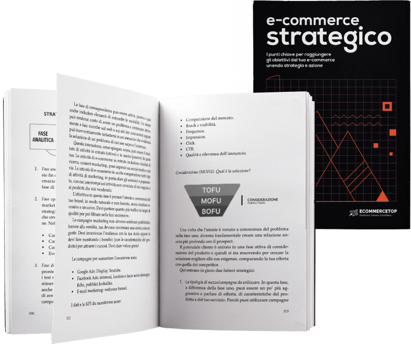 Il libro E-Commerce Strategico aperto su un capitolo dedicato al funnel